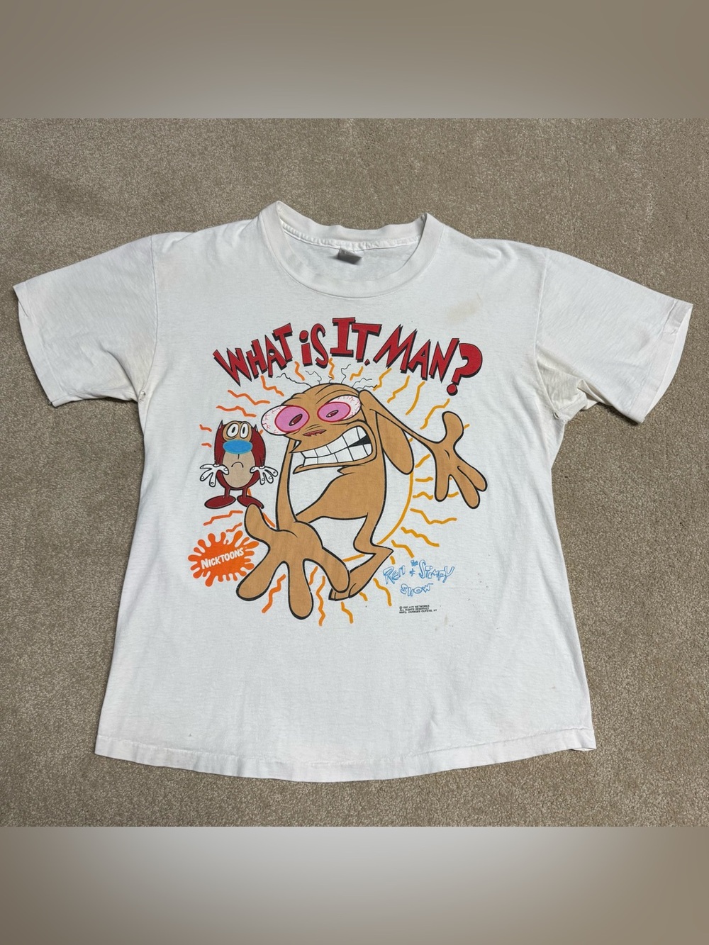 Vintage Ren & Stimpy Shirt Men’s XL White Rare TV Show Single Stitch Nickelodeon